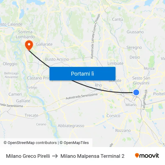 Milano Greco Pirelli to Milano Malpensa Terminal 2 map