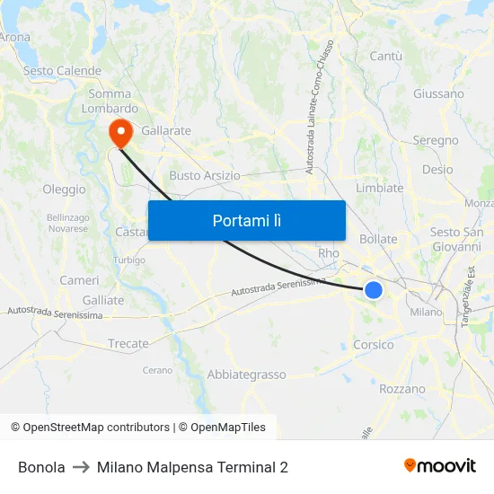 Bonola to Milano Malpensa Terminal 2 map