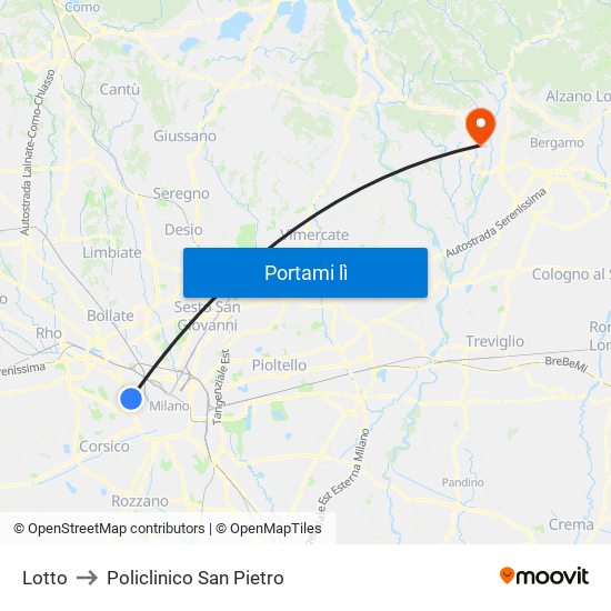 Lotto to Policlinico San Pietro map