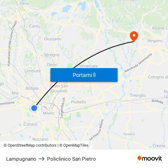 Lampugnano to Policlinico San Pietro map