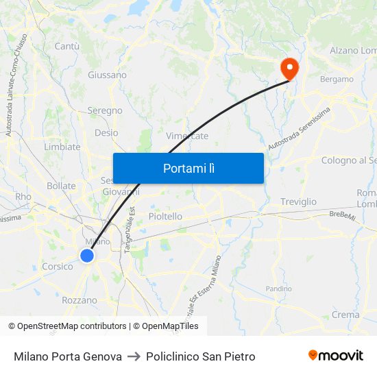 Milano Porta Genova to Policlinico San Pietro map