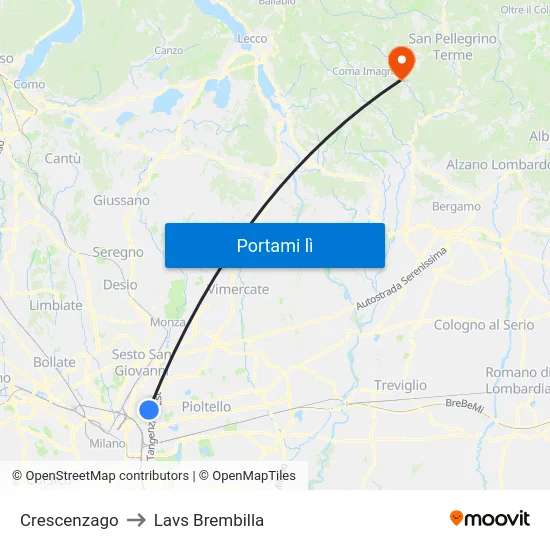 Crescenzago to Lavs Brembilla map