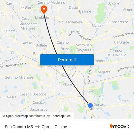 San Donato M3 to Cpm Il Glicine map