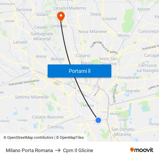 Milano Porta Romana to Cpm Il Glicine map