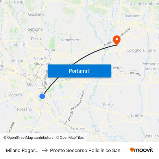 Milano Rogoredo to Pronto Soccorso Policlinico San Marco map