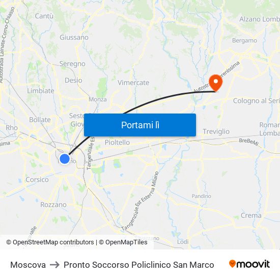 Moscova to Pronto Soccorso Policlinico San Marco map