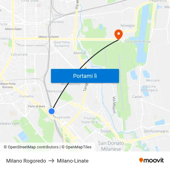 Milano Rogoredo to Milano-Linate map