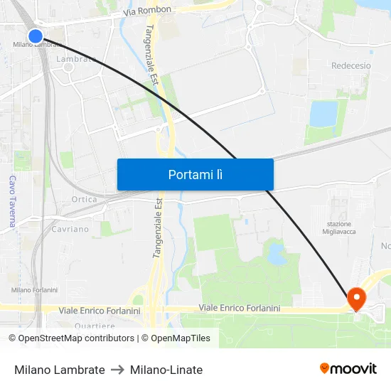 Milano Lambrate to Milano-Linate map