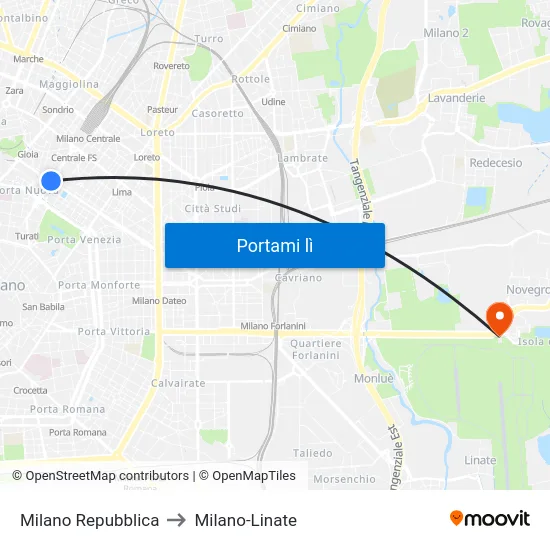 Milano Repubblica to Milano-Linate map