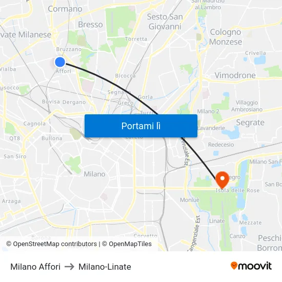 Milano Affori to Milano-Linate map