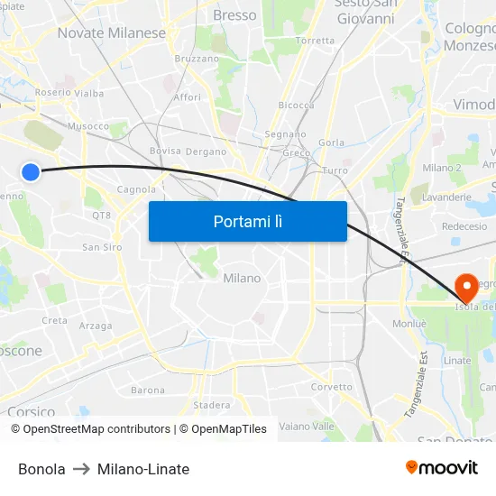 Bonola to Milano-Linate map