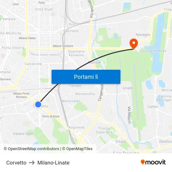 Corvetto to Milano-Linate map