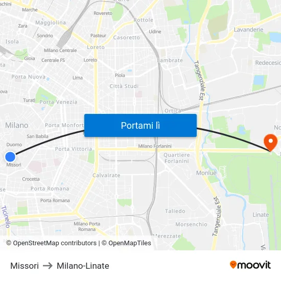 Missori to Milano-Linate map