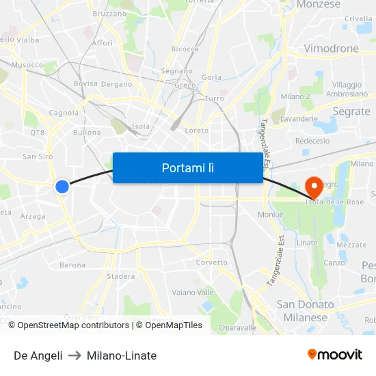 De Angeli to Milano-Linate map