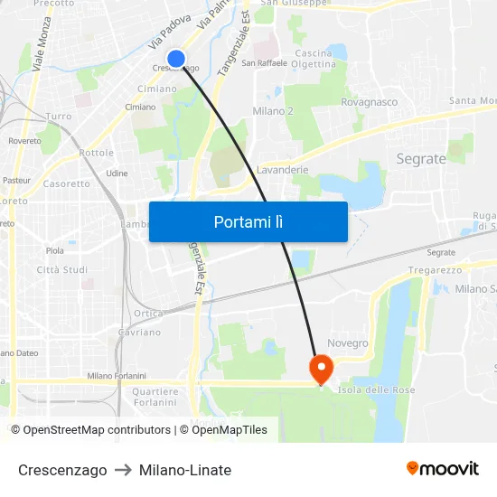 Crescenzago to Milano-Linate map