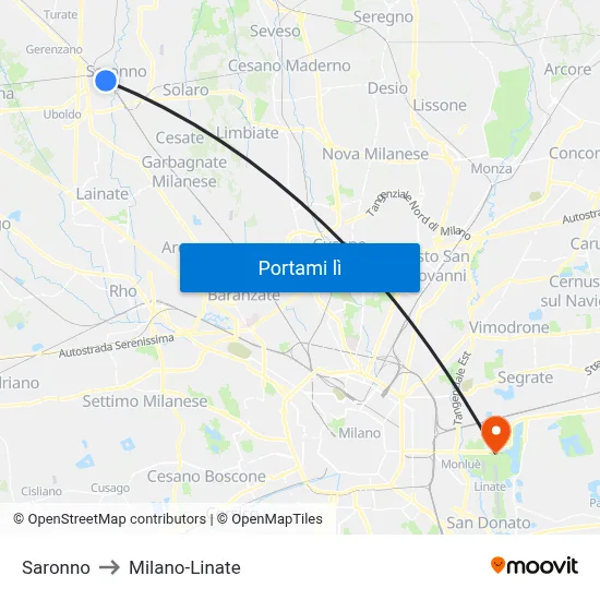 Saronno to Milano-Linate map