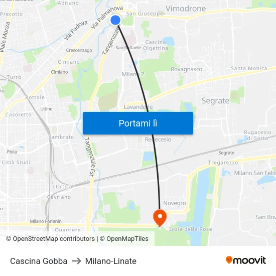 Cascina Gobba to Milano-Linate map