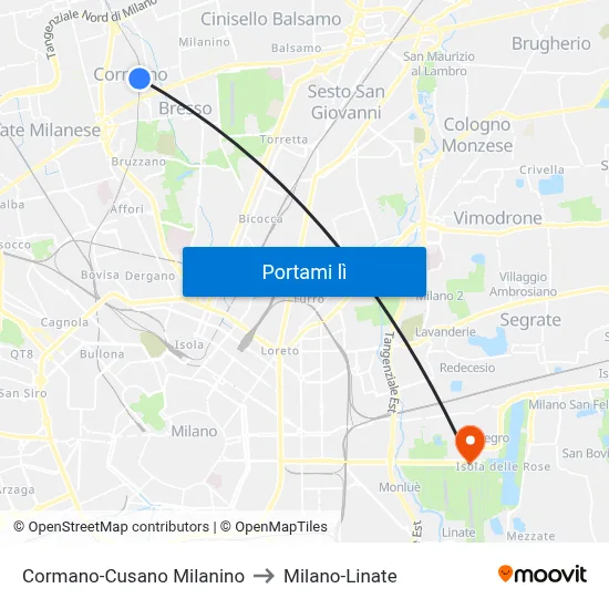 Cormano-Cusano Milanino to Milano-Linate map