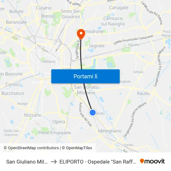 San Giuliano Milanese to ELIPORTO - Ospedale "San Raffaele" (MI) map