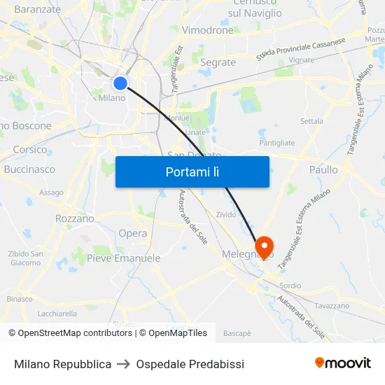 Milano Repubblica to Ospedale Predabissi map
