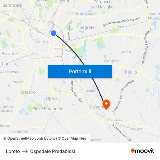 Loreto to Ospedale Predabissi map