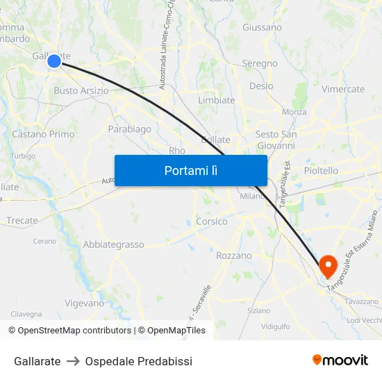 Gallarate to Ospedale Predabissi map