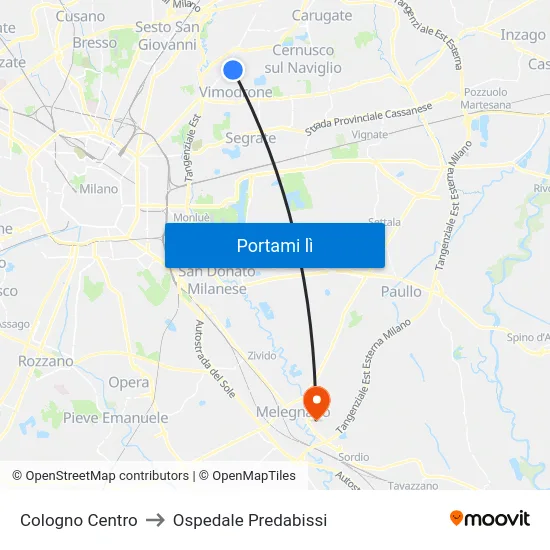 Cologno Centro to Ospedale Predabissi map