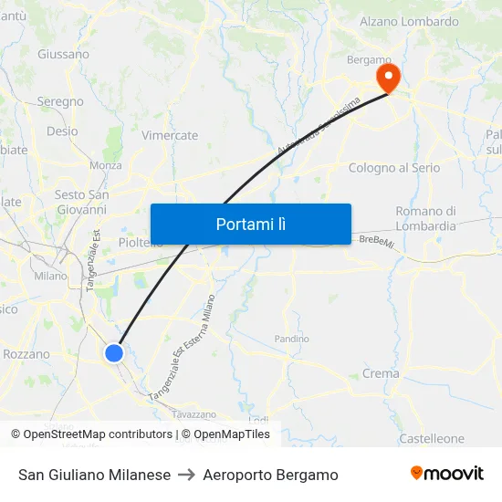 San Giuliano Milanese to Aeroporto Bergamo map