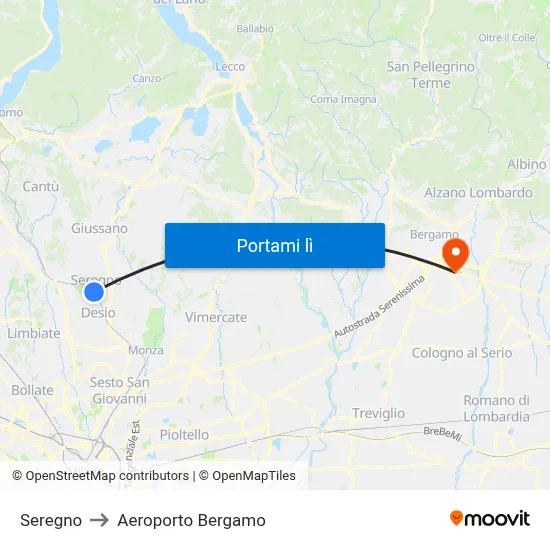Seregno to Aeroporto Bergamo map