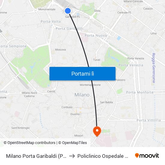 Milano Porta Garibaldi (Passante) to Policlinico Ospedale Maggiore map