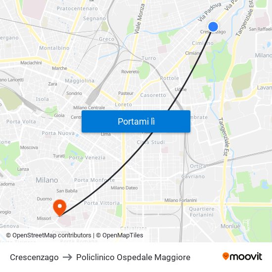 Crescenzago to Policlinico Ospedale Maggiore map