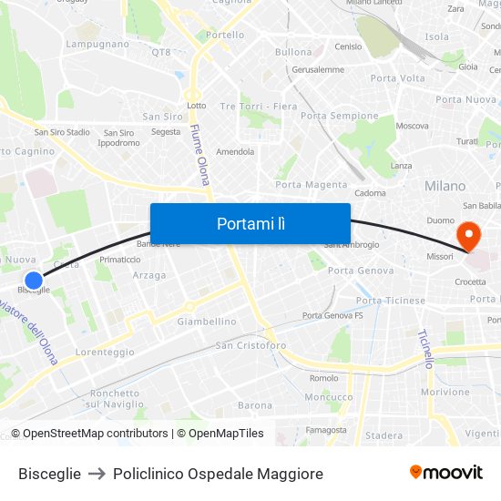 Bisceglie to Policlinico Ospedale Maggiore map