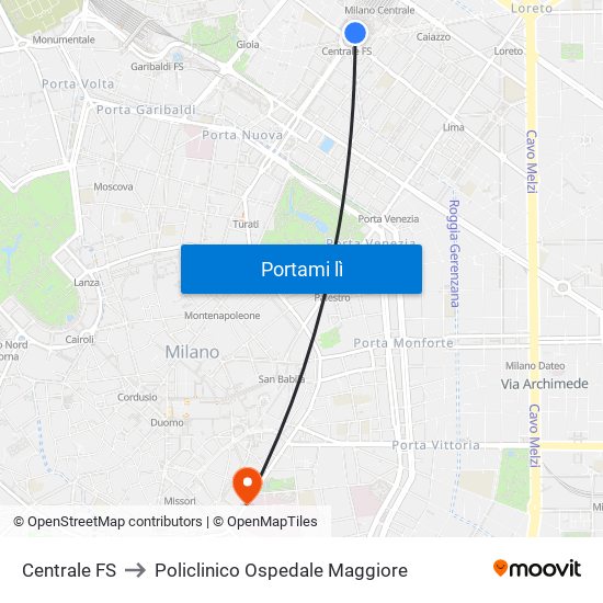 Centrale FS to Policlinico Ospedale Maggiore map