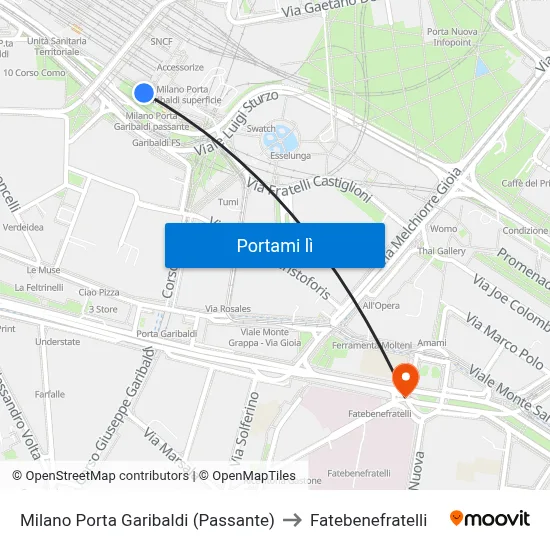 Milano Porta Garibaldi (Passante) to Fatebenefratelli map