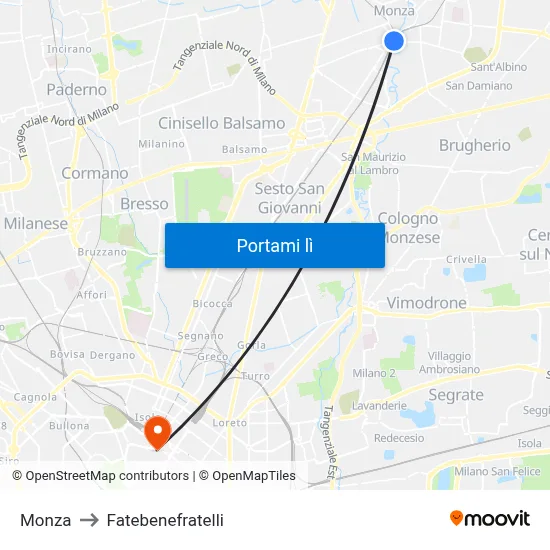 Monza to Fatebenefratelli map