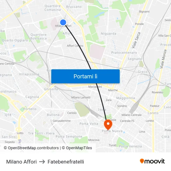Milano Affori to Fatebenefratelli map