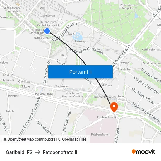 Garibaldi FS to Fatebenefratelli map