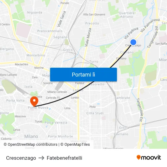 Crescenzago to Fatebenefratelli map