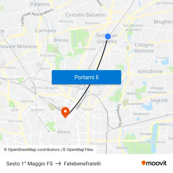 Sesto 1° Maggio FS to Fatebenefratelli map