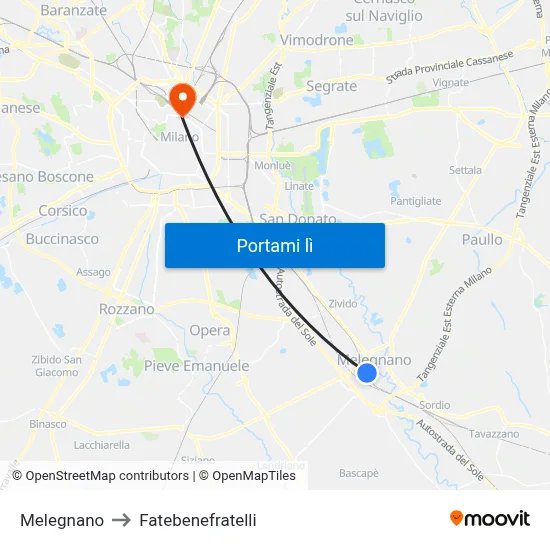 Melegnano to Fatebenefratelli map
