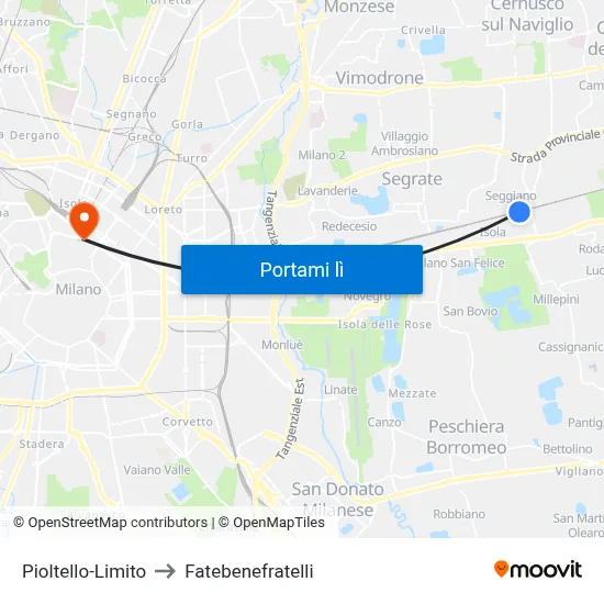 Pioltello-Limito to Fatebenefratelli map