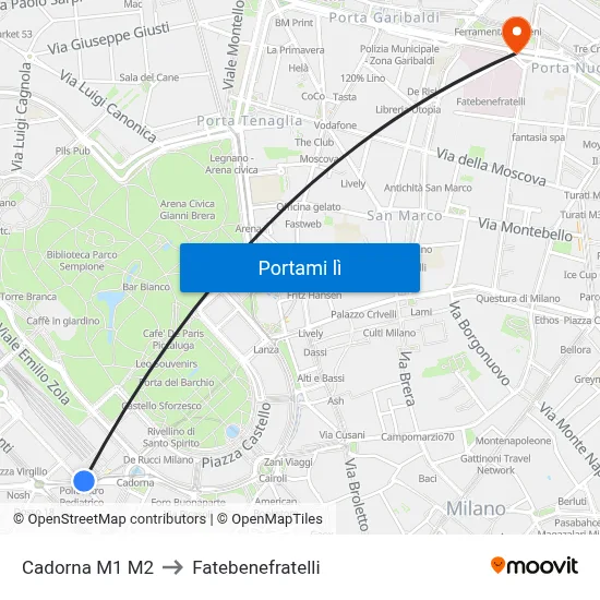 Cadorna M1 M2 to Fatebenefratelli map