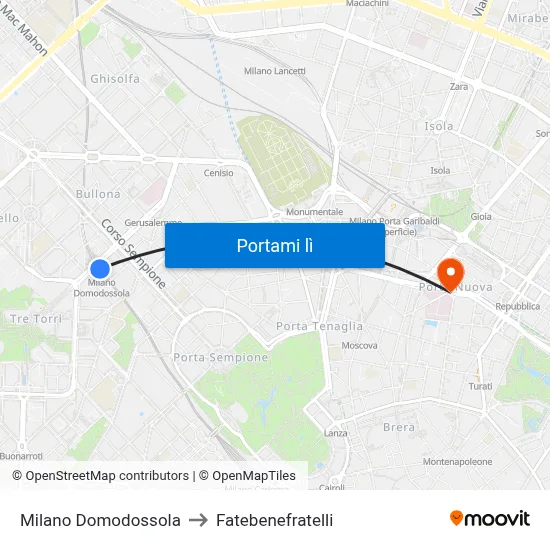 Milano Domodossola to Fatebenefratelli map