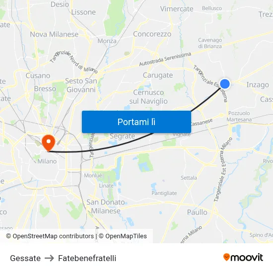 Gessate to Fatebenefratelli map