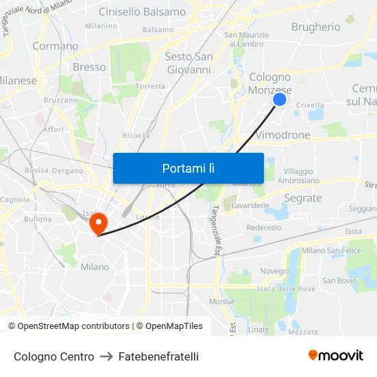 Cologno Centro to Fatebenefratelli map