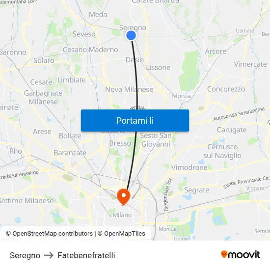 Seregno to Fatebenefratelli map