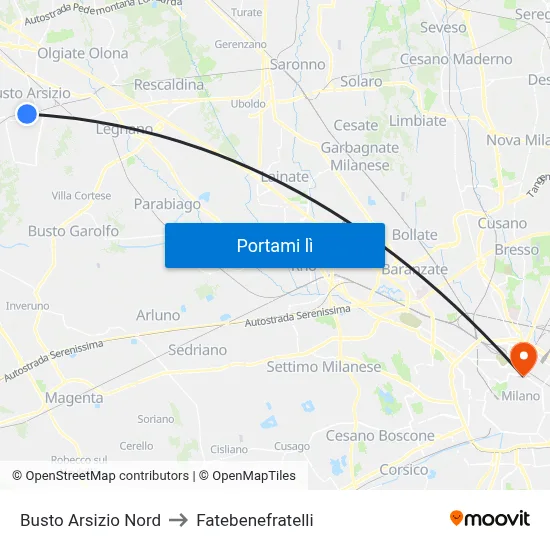 Busto Arsizio Nord to Fatebenefratelli map