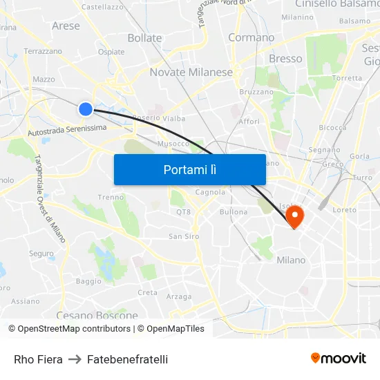 Rho Fiera to Fatebenefratelli map