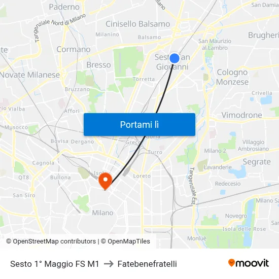 Sesto 1° Maggio FS M1 to Fatebenefratelli map