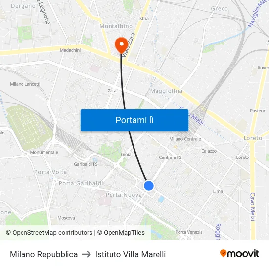 Milano Repubblica to Istituto Villa Marelli map